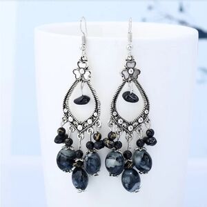 Elegant Silver and Black Dangle Earrings